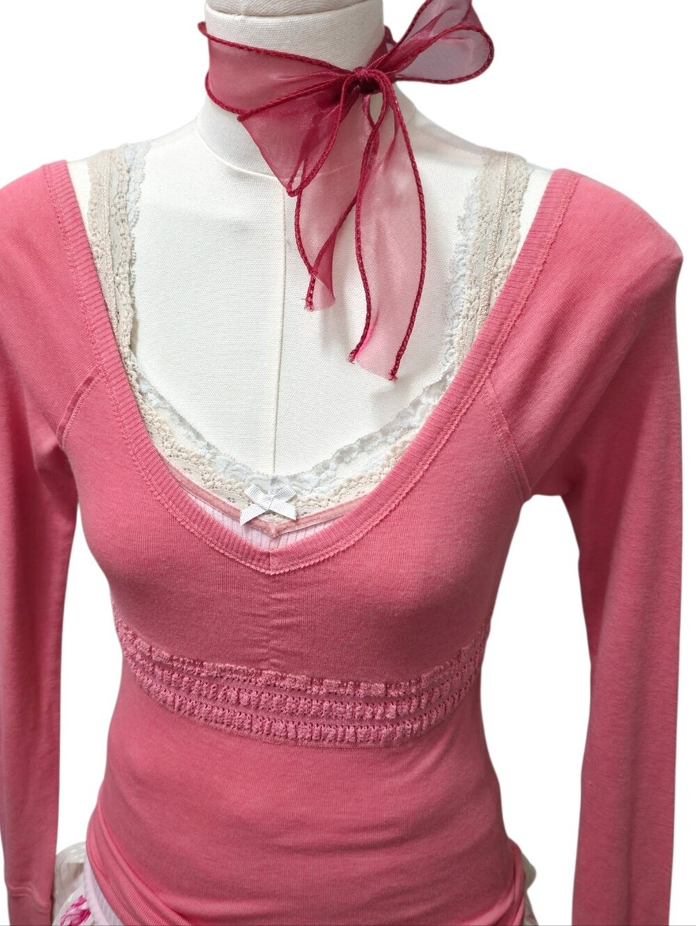 Abercrombie vintage pink long sleeve vneck babydoll top - Picture 2 of 6
